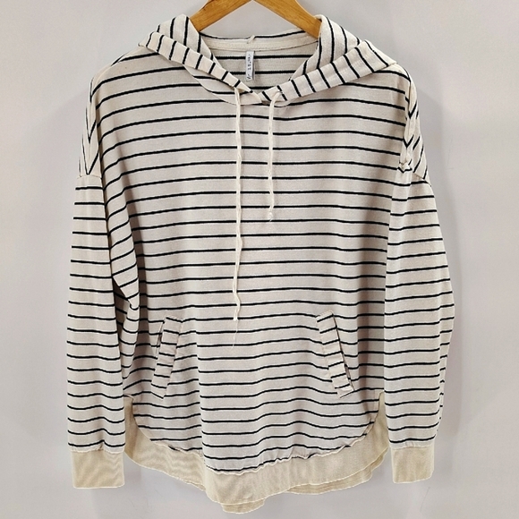 Z Supply Pullover Sweatshirt Hooded Cream With Black Stripe Size Large - Picture 1 of 10